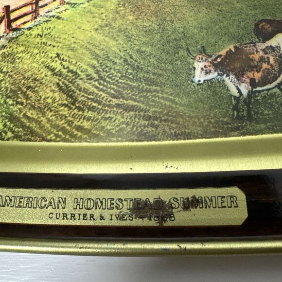 Lot of 2 American Homestead Summer & Autumn Hand Painted Wooden Tin Trays Plates - Picture 9 of 14